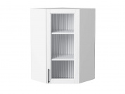 Шкаф верхний угловой остекленный Сканди 920*600*600 White Silkwood / Белый