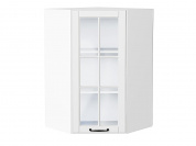 Шкаф верхний угловой остекленный Дублин 920*600*600 Special White / Белый