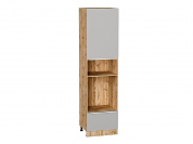 Шкаф пенал с 1-ой дверцей и ящиком под технику Фьюжн 2336*600*576 Silky Light Grey / Дуб Вотан