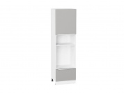 Шкаф пенал с 1-ой дверцей и ящиком под технику Фьюжн 2132*600*576 Silky Light Grey / Белый