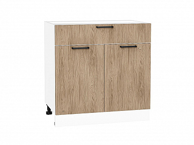 Шкаф нижний с 2-мя дверцами и ящиком Флэт 816*800*478 Natural Casella Oak 2S / Белый