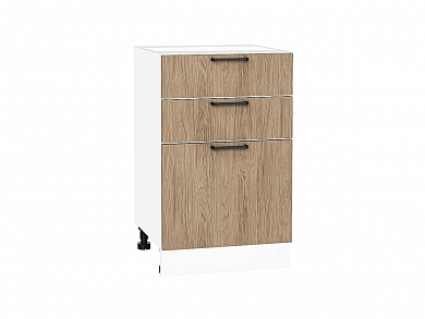 Шкаф нижний с 3-мя ящиками Флэт 816*500*478 Natural Casella Oak 2S / Белый