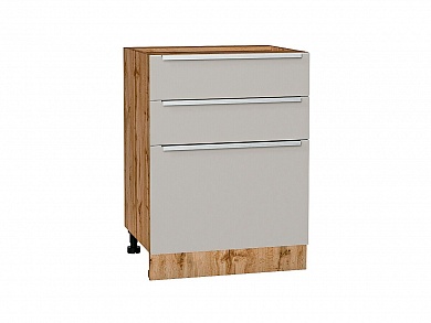 Шкаф нижний с 3-мя ящиками Фьюжн 816*600*480 Silky Light Grey / Дуб Вотан