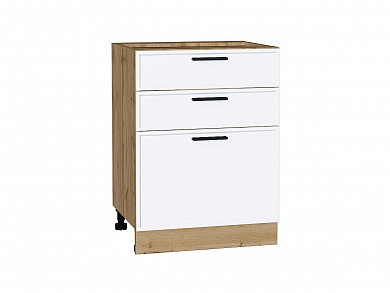Шкаф нижний с 3-мя ящиками Фрейм 816*600*484 White Silk / Дуб Вотан