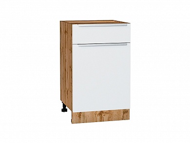 Шкаф нижний с 1-ой дверцей и ящиком Фьюжн 816*500*480 Silky White / Дуб Вотан