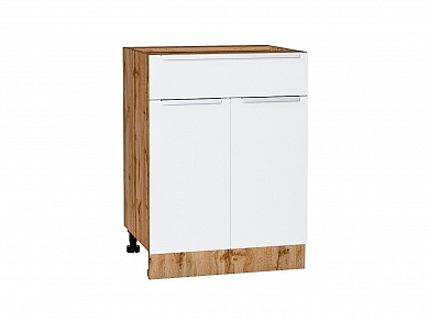 Шкаф нижний с 2-мя дверцами и ящиком Фьюжн 816*600*480 Silky White / Дуб Вотан