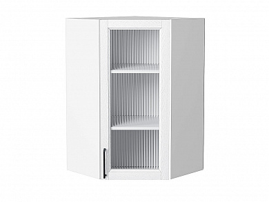 Шкаф верхний угловой остекленный Сканди 920*600*600 White Silkwood / Белый