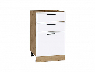 Шкаф нижний с 3-мя ящиками Фрейм 816*500*484 White Silk / Дуб Вотан
