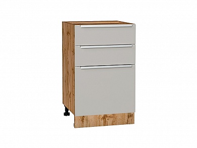Шкаф нижний с 3-мя ящиками Фьюжн 816*500*480 Silky Light Grey / Дуб Вотан