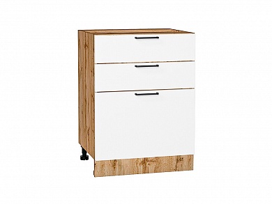 Шкаф нижний с 3-мя ящиками Флэт 816*600*478 White In 2S / Дуб Вотан
