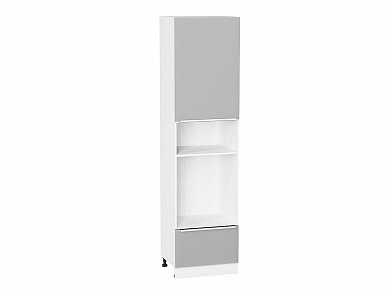 Шкаф пенал с 1-ой дверцей и ящиком под технику Фьюжн 2336*600*576 Silky Light Grey / Белый