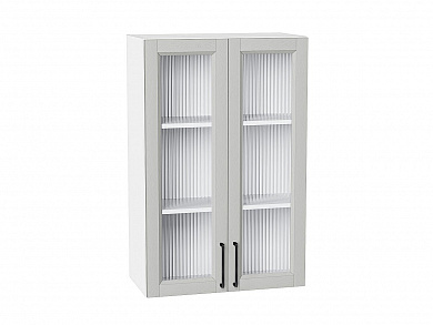 Шкаф верхний с 2-мя остекленными дверцами Сканди 920*600*320 Grey Silkwood / Белый