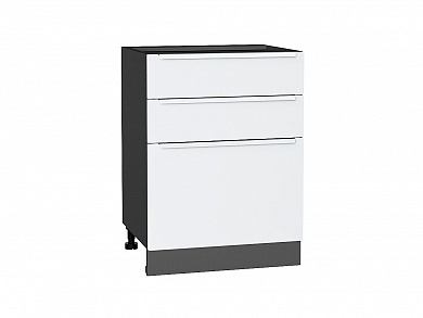 Шкаф нижний с 3-мя ящиками Фьюжн 816*600*480 Silky White / Graphite