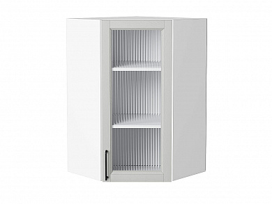 Шкаф верхний угловой остекленный Сканди 920*600*600 Grey Silkwood / Белый