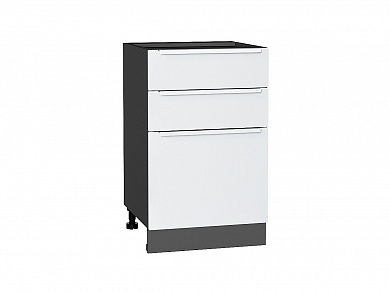 Шкаф нижний с 3-мя ящиками Фьюжн 816*500*480 Silky White / Graphite