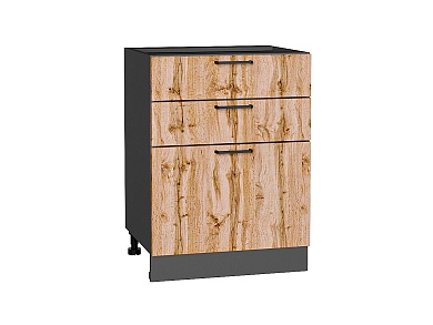 Шкаф нижний с 3-мя ящиками Флэт 816*600*478 Wotan Oak 2S / Graphite